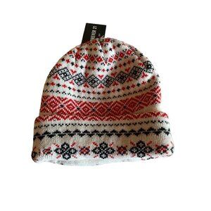 NWT Forever Twenty One Knit Ski Stocking Hat Cap Red Blue Nordic Print One Size